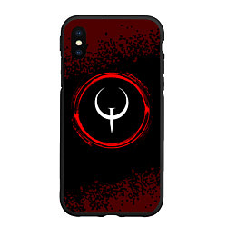 Чехол iPhone XS Max матовый Символ Quake и краска вокруг на темном фоне
