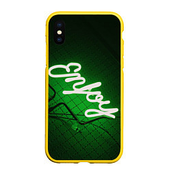 Чехол iPhone XS Max матовый Неоновая надпись во тьме: Наслаждайся - Зелёный, цвет: 3D-желтый
