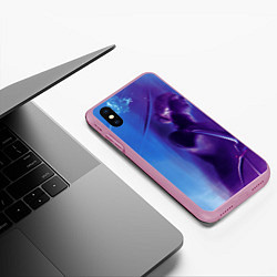 Чехол iPhone XS Max матовый Абстрактные краски и тень - Синий, цвет: 3D-розовый — фото 2