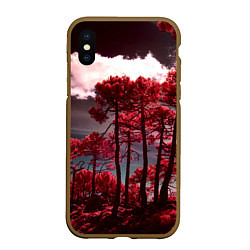 Чехол iPhone XS Max матовый Абстрактные красные деревья и облака, цвет: 3D-коричневый