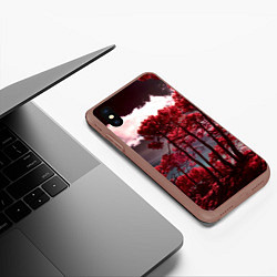 Чехол iPhone XS Max матовый Абстрактные красные деревья и облака, цвет: 3D-коричневый — фото 2