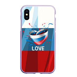 Чехол iPhone XS Max матовый Флаг России в виде сердца