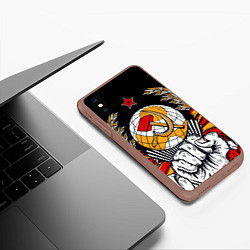Чехол iPhone XS Max матовый Герб СССР на черном фоне, цвет: 3D-коричневый — фото 2
