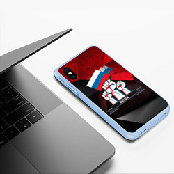 Чехол iPhone XS Max матовый Русская сила: кулаки, цвет: 3D-голубой — фото 2