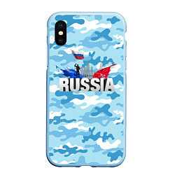 Чехол iPhone XS Max матовый Russia: синий камфуляж, цвет: 3D-голубой