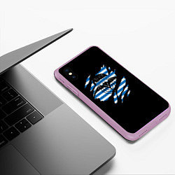 Чехол iPhone XS Max матовый Спецназ ГРУ - порванная, цвет: 3D-сиреневый — фото 2