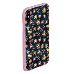 Чехол iPhone XS Max матовый Баклажаны персики бананы паттерн, цвет: 3D-розовый — фото 2