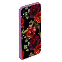 Чехол iPhone XS Max матовый Цветы Нарисованные Розы На Чёрном Фоне, цвет: 3D-фиолетовый — фото 2