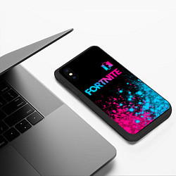 Чехол iPhone XS Max матовый Fortnite - neon gradient: символ сверху, цвет: 3D-черный — фото 2