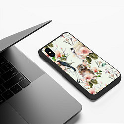 Чехол iPhone XS Max матовый Цветы Нарисованные Магнолии и Птицы, цвет: 3D-черный — фото 2