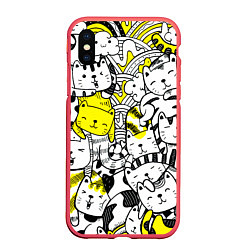 Чехол iPhone XS Max матовый Милые Чёрные и Жёлтые Коты
