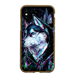 Чехол iPhone XS Max матовый Волк - глитч, цвет: 3D-коричневый