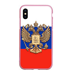 Чехол iPhone XS Max матовый Герб России на фоне флага