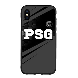 Чехол iPhone XS Max матовый PSG sport на темном фоне: символ сверху, цвет: 3D-черный