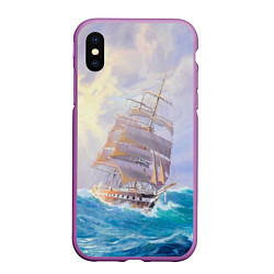 Чехол iPhone XS Max матовый Фрегат в штормовом океане, цвет: 3D-фиолетовый