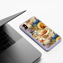 Чехол iPhone XS Max матовый Морские раковины, кораллы, морские звёзды на песке, цвет: 3D-светло-сиреневый — фото 2