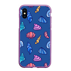 Чехол iPhone XS Max матовый Паттерн из морских раковин, цвет: 3D-фиолетовый