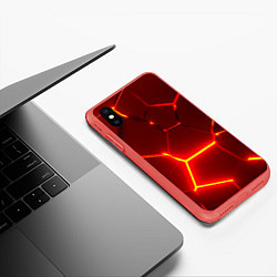 Чехол iPhone XS Max матовый Красные неоновые геометрические плиты, цвет: 3D-красный — фото 2