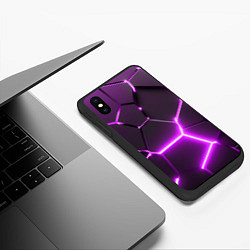 Чехол iPhone XS Max матовый Фиолетовые неоновые геометрические плиты, цвет: 3D-черный — фото 2