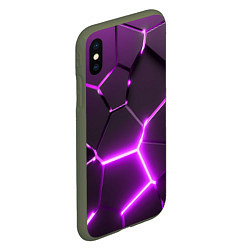 Чехол iPhone XS Max матовый Фиолетовые неоновые геометрические плиты, цвет: 3D-темно-зеленый — фото 2