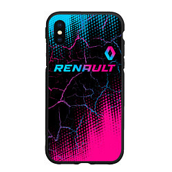 Чехол iPhone XS Max матовый Renault - neon gradient: символ сверху, цвет: 3D-черный