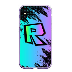 Чехол iPhone XS Max матовый Roblox neon logo, цвет: 3D-светло-сиреневый