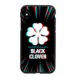 Чехол iPhone XS Max матовый Символ Black Clover в стиле glitch на темном фоне