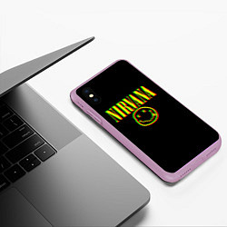 Чехол iPhone XS Max матовый Nirvana logo glitch, цвет: 3D-сиреневый — фото 2