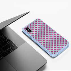 Чехол iPhone XS Max матовый Фиолетовые цветочки паттерн, цвет: 3D-голубой — фото 2
