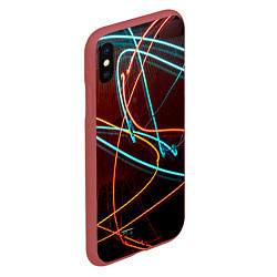 Чехол iPhone XS Max матовый Неоновые лучи на тёмной поверхности, цвет: 3D-красный — фото 2