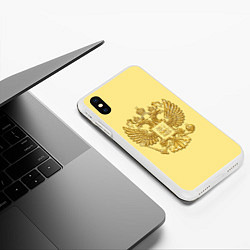 Чехол iPhone XS Max матовый Герб России - золото, цвет: 3D-белый — фото 2