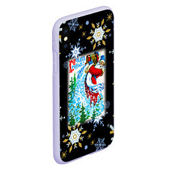 Чехол iPhone XS Max матовый Новый год дед мороз рассыпает снег, цвет: 3D-светло-сиреневый — фото 2