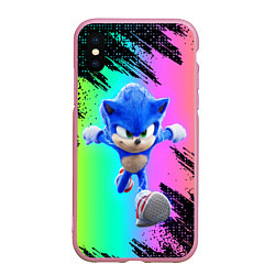 Чехол iPhone XS Max матовый Sonic neon, цвет: 3D-розовый