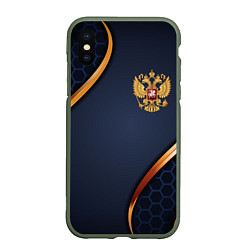 Чехол iPhone XS Max матовый Blue & gold герб России, цвет: 3D-темно-зеленый