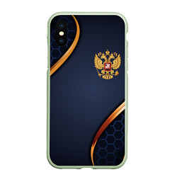 Чехол iPhone XS Max матовый Blue & gold герб России, цвет: 3D-салатовый