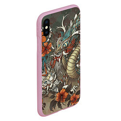 Чехол iPhone XS Max матовый Тигр и дракон мифические, цвет: 3D-розовый — фото 2