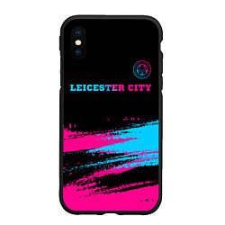 Чехол iPhone XS Max матовый Leicester City - neon gradient: символ сверху