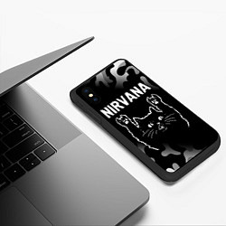 Чехол iPhone XS Max матовый Группа Nirvana и рок кот, цвет: 3D-черный — фото 2