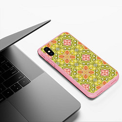 Чехол iPhone XS Max матовый Зеленые узоры и оранжевые цветы, цвет: 3D-баблгам — фото 2