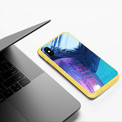 Чехол iPhone XS Max матовый Абстрактные ледяные кубы - Розовый и синий, цвет: 3D-желтый — фото 2