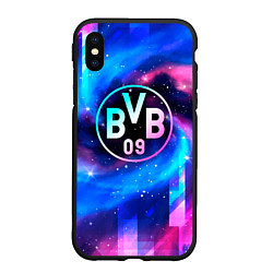 Чехол iPhone XS Max матовый Borussia неоновый космос, цвет: 3D-черный