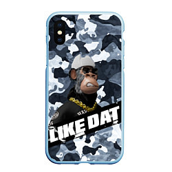 Чехол iPhone XS Max матовый Камуфляж обезьяна в шапке-ушанке like dat, цвет: 3D-голубой