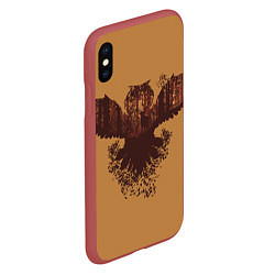 Чехол iPhone XS Max матовый Летящая сова и осенний лес, цвет: 3D-красный — фото 2
