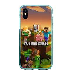 Чехол iPhone XS Max матовый Алексей Minecraft, цвет: 3D-мятный