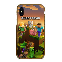 Чехол iPhone XS Max матовый Анастасия Minecraft, цвет: 3D-коричневый