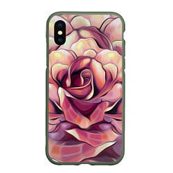 Чехол iPhone XS Max матовый Крупная роза маслом, цвет: 3D-темно-зеленый