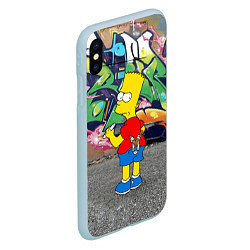 Чехол iPhone XS Max матовый Хулиган Барт Симпсон на фоне стены с граффити, цвет: 3D-голубой — фото 2