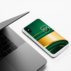 Чехол iPhone XS Max матовый Герб России на зеленой абстракции, цвет: 3D-белый — фото 2