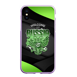 Чехол iPhone XS Max матовый Герб России - спортивный черно-зеленый стиль