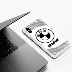 Чехол iPhone XS Max матовый BMW speed на светлом фоне со следами шин, цвет: 3D-белый — фото 2